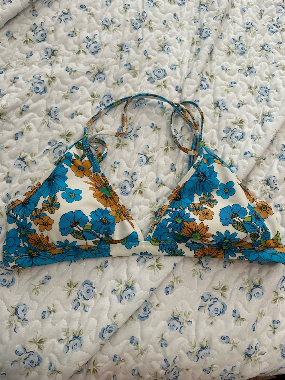 Forever 21 Blue & Orange Floral Triangle Bikini Top